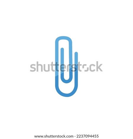 Blue plastic paperclip stationery flat style, vector illustration isolated on white background. Design element, back to school, tool for fastening documents in office and at university