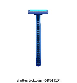 Blue Plastic razor and shaving blade isolated on white background/ New disposable razor blade