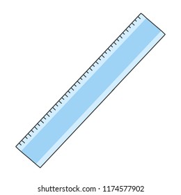 Blue plastic ruler. Cute hand drawn illustration vector. White background.