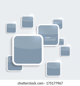 Blue plastic shiny, glossy boxes on gray background. Blanks for the Internet, the Web site of comics, ads, alert dialog