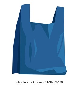 Blue plastic shopping bag. Empty disposable package for supermarket and garbage. Used and new polythene pack, packet for purchases. Realistic flat cartoon vector illustrations isolated on white