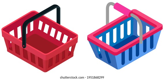 Cesta de compras de plástico azul. Contenedor para las mercancías almacenadas. Embalaje y transporte para compras