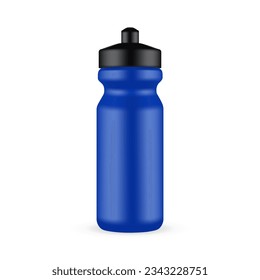 Blue Plastic Sport Bottle Mock Up, Isolated on White Background. Vector Illustration