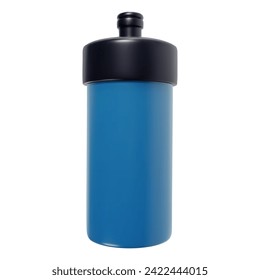 Blue plastic sport water bottle in bright cartoon 3d style. Cute modern minimal vector illustration.