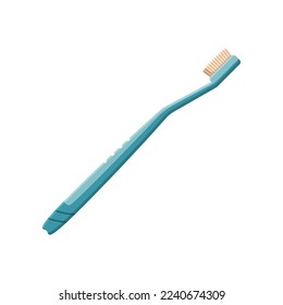 Blue plastic toothbrush vector illustration. Cartoon drawing of teeth cleaning tool isolated on white background. Oral or dental hygiene, medicine, care concept