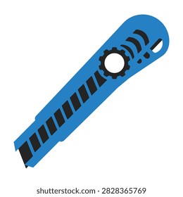 A blue plastic utility knife with a gear and holes design on a white background