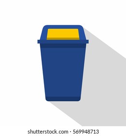 Blue plastic wastebasket icon. Flat illustration of blue plastic wastebasket vector icon for web on white background