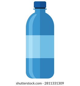 Blue plastic water bottle with cap isolated on white background flat vector illustration suitable for hydration beverage packaging healthy lifestyle refreshment and household drink container concepts.