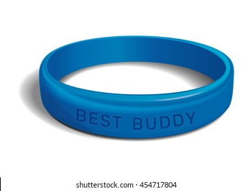 Blue plastic wristband with the inscription - BEST BUDDY. Friendship band isolated on white background. Realistic vector illustration for International Friendship Day