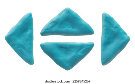 Blue plasticine handmade dimensional arrow icons set. Putty design different shapes arrows isolated on white background