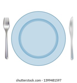 Blue plate and realistic knife and fork