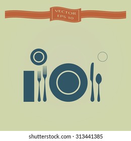 Blue plate with spoon, knife and fork 