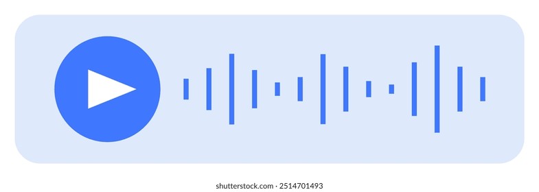 Um botão azul de reprodução acompanhado por um padrão de forma de onda de áudio é definido contra um plano de fundo azul claro. Ideal para reprodução de áudio, streaming de música, podcasts, web design e media players.