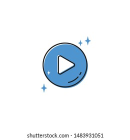 blue play button colored outline icon, flat style