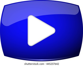 Blue play button icon. Vector illustration