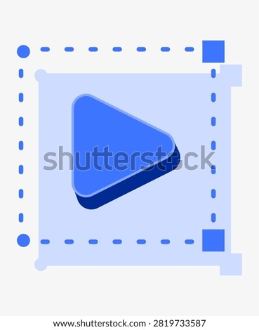 Blue play button UI icon with selection frame vector illustration