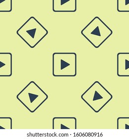 Blue Play in square icon isolated seamless pattern on yellow background.  Vector Illustration