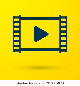 Blue Play Video icon isolated on yellow background. Film strip with play sign. Vector Illustration