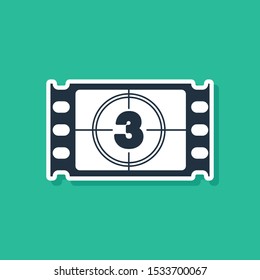 Blue Play Video icon isolated on green background. Film strip with start sign.  Vector Illustration