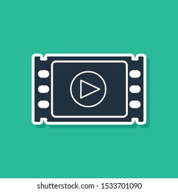 Blue Play Video icon isolated on green background. Film strip with play sign.  Vector Illustration