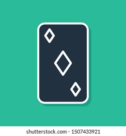 Blue Playing card with diamonds symbol icon isolated on green background. Casino gambling.  Vector Illustration