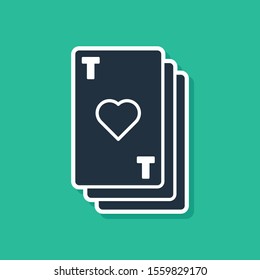 Blue Playing card with heart symbol icon isolated on green background. Casino gambling.  Vector Illustration