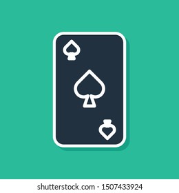 Blue Playing card with spades symbol icon isolated on green background. Casino gambling.  Vector Illustration