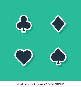 Blue Playing cards icon isolated on green background. Casino gambling.  Vector Illustration
