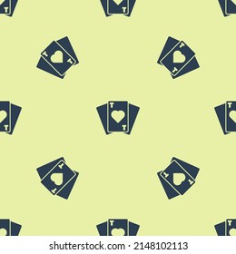 Blue Playing cards icon isolated seamless pattern on yellow background. Casino gambling.  Vector Illustration