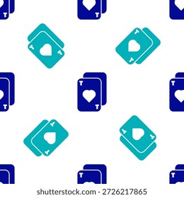 Ícone de cartas de jogar azul isolado padrão sem costura no fundo branco. Jogo de casino.  Ilustração de vetor