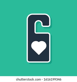 Blue Please do not disturb with heart icon isolated on green background. Hotel Door Hanger Tags.  Vector Illustration