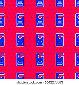 Blue Please do not disturb icon isolated seamless pattern on red background. Hotel Door Hanger Tags.  Vector Illustration
