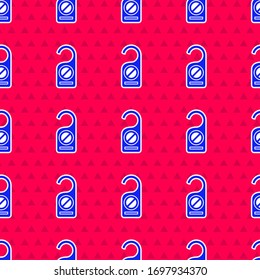 Blue Please do not disturb icon isolated seamless pattern on red background. Hotel Door Hanger Tags.  Vector Illustration