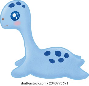 Blue Plesiosaurus Illustration in Kawaii Style