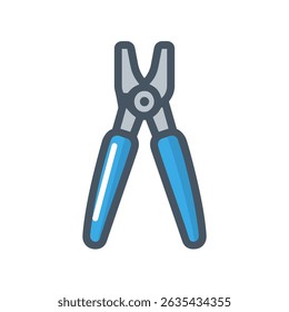 Blue pliers open symmetrically on blank background illustration