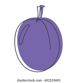 Blue plum in doodle style icons vector illustration for design and web isolated on white background. Blue plum vector object for labels and logo