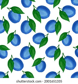 Vector de impresión textil de manteles de cocina de ciruela azul sin fisuras en el estilo acuarela. Diseño de impresión de tela de manteles de tela de piel azul de frutos de baya. Nutrición orgánica