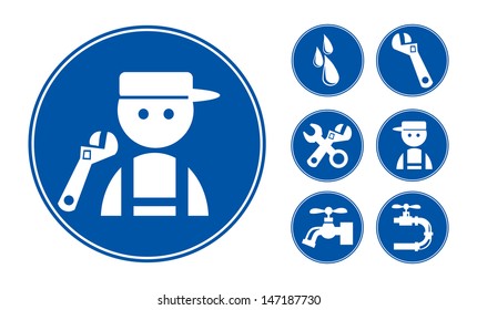 Blue Plumber Icons Set, eps vector illustration