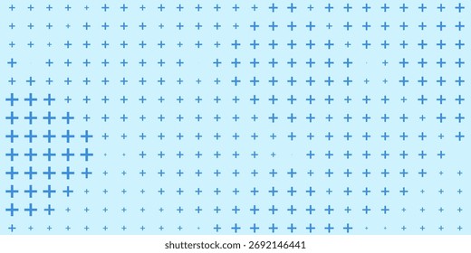 Blau plus Symbole verschiedener Größen und Deckkraft. Blaues medizinisches Plus-Muster