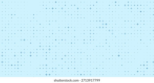 Blau plus Symbole verschiedener Größen und Deckkraft. Blaues medizinisches Plus-Muster