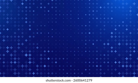 Blue Plus Symbols Medical Pattern. Ideal for Healthcare, Technology, and Science Designs. Perfect for Medical Branding, Hospital Websites, and Infographics. Vector Illustration.