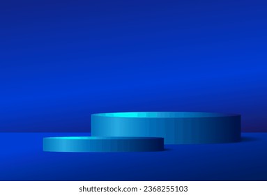 Blue podium and blue backdrop. Display of cosmetic products. Stage or podium. vector illustration 