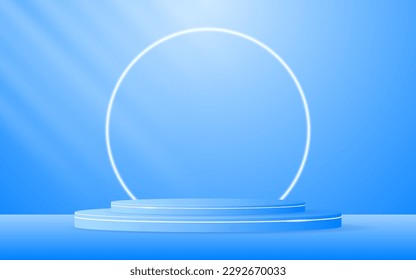 Podio azul con elegantes líneas blancas para mostrar anuncios. Presentación de productos cosméticos. Etapa o podio. ilustración vectorial
