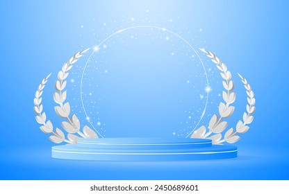 Podio azul con elegantes líneas blancas para los mejores premios o exhibición de productos. escenario o podio. Ilustración vectorial	