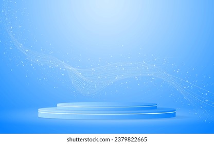 Podio azul con elegantes líneas de onda blanca en la parte posterior para la presentación del producto. Presentación de productos cosméticos. Etapa o podio. ilustración vectorial	