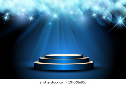 blue podium with blue light background