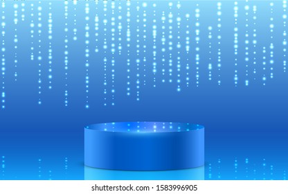blue podium and blue light in the studio room