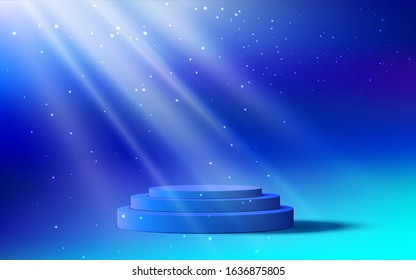 blue podium and blue light in the studio room