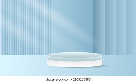 Blue Podium  minimal background with sunlight,3D stage podium display product , stand to show cosmetic products ,illustration 3d Vector EPS 10