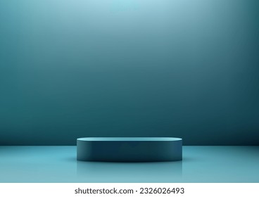 Blue podium object on a luxurious minimal floor, illuminated against a stylish background. Realistic product display for ads and branding. Showcase your ideas with this sleek mockup.